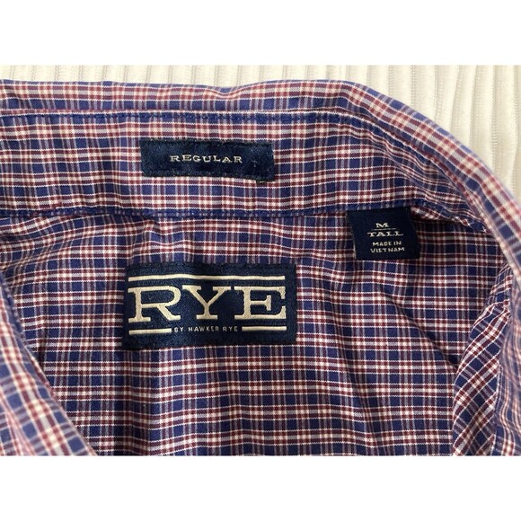 RYE by Hawker Men’s M Tall Blue Red Plaid Button Down Shirt Long Sleeve - Picture 7 of 10